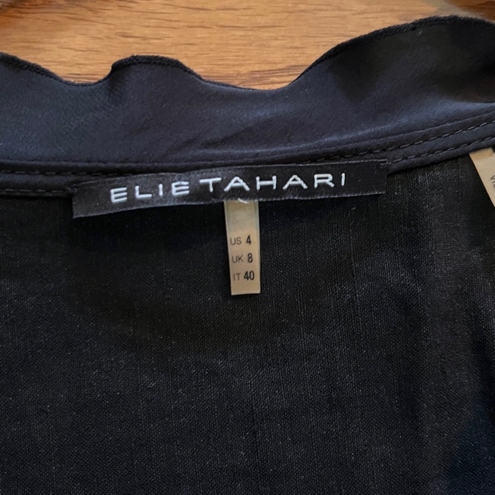 Elie Tahari Black Linen Dress Pockets Zipper Front - Picture 4 of 17